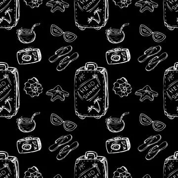 Seamless pattern summer- suitcase,shells,sunglasses,coconut イラスト素材