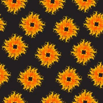 Seamless Pattern with Summer Sun Shapes. Vector Illustration on a black backg Illustration