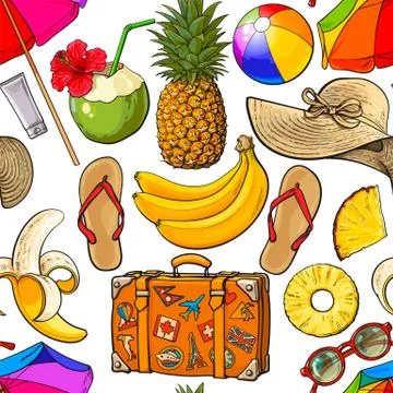Seamless pattern of summer time vacation attributes Stock Illustration