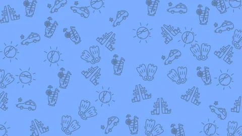 Seamless pattern of summer vacation icons on blue background looping animatio 스톡 동영상 328589649