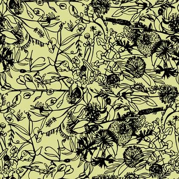 Seamless pattern summer wildflowers linear Stock Illustration