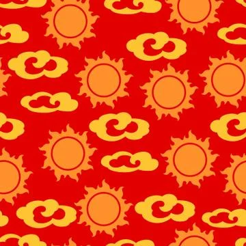 Seamless pattern with sun and clouds in Chinese style Stock Illustration
