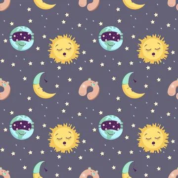 Seamless pattern with sun, earth and moon Illustrazione stock