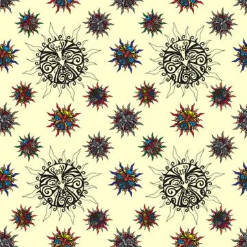 Seamless pattern of the sun in one Stock Illustration