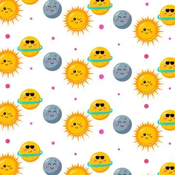 Seamless pattern sun, planet and moon design background Stock Illustration