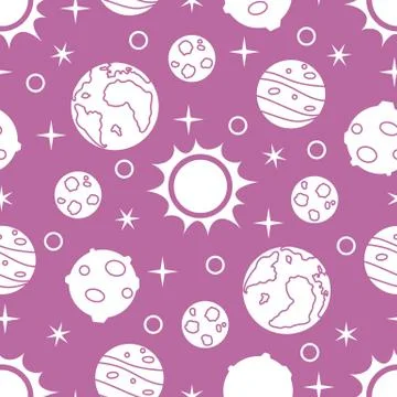 Seamless pattern with sun, planets, stars. Space 스톡 일러스트