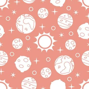 Seamless pattern with sun, planets, stars. Space Illustrazione stock