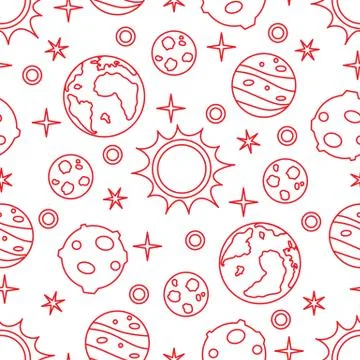 Seamless pattern with sun, planets, stars. Space Illustrazione stock