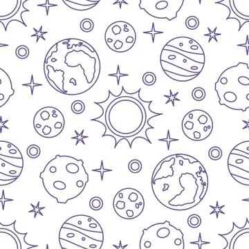 Seamless pattern with sun, planets, stars. Space Illustrazione stock