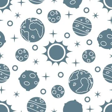 Seamless pattern with sun, planets, stars. Space 스톡 일러스트