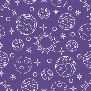 Seamless pattern with sun, planets, stars. Space 스톡 일러스트