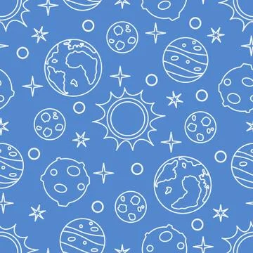 Seamless pattern with sun, planets, stars. Space Stock Illustration