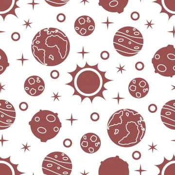 Seamless pattern with sun, planets, stars. Space Illustrazione stock