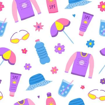 Seamless pattern with sun safety icons. Stock Illustration