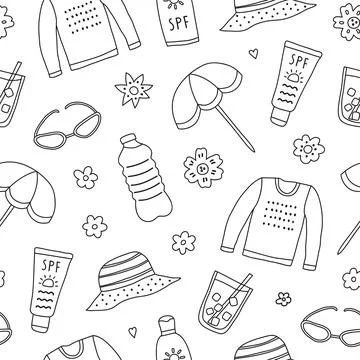 Seamless pattern with sun safety icons. Stock Illustration