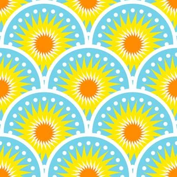 Seamless pattern sun stars on orange background 스톡 일러스트