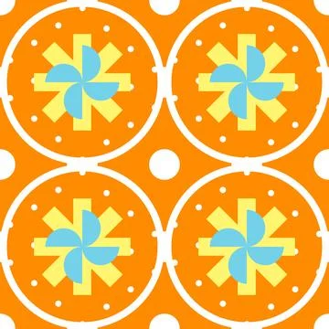 Seamless pattern sun stars on orange background Stock Illustration