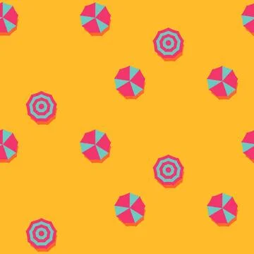Seamless pattern sun umbrellas. Bright orange and pink colored objects summ.. Stock Illustration