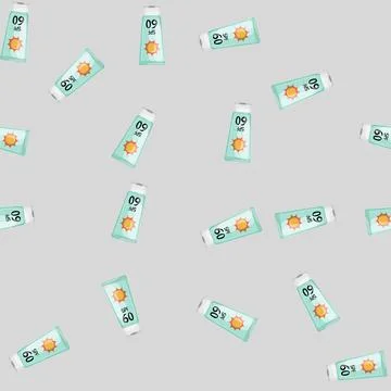 Seamless pattern sunblock sun cream cartoon vector Stock Illustration