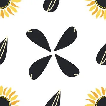 Seamless pattern with sunflower, green leaves and black seeds Stock Illustration