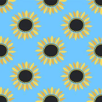 Seamless pattern with sunflower, green leaves and black seeds Illustrazione stock