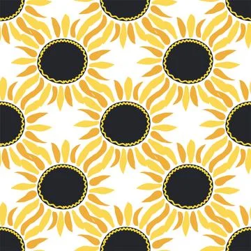 Seamless pattern with sunflower, green leaves and black seeds Illustrazione stock