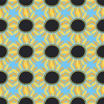 Seamless pattern with sunflower, green leaves and black seeds Stock Illustration