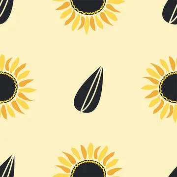 Seamless pattern with sunflower, green leaves and black seeds Stock Illustration