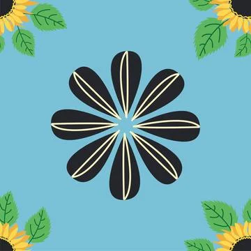 Seamless pattern with sunflower, green leaves and black seeds Stock Illustration