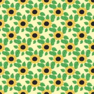Seamless pattern with sunflower, green leaves and black seeds Stock Illustration
