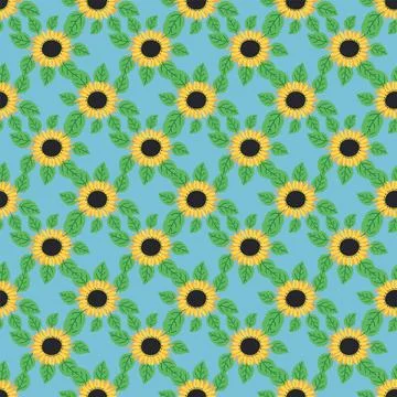 Seamless pattern with sunflower, green leaves and black seeds Illustrazione stock