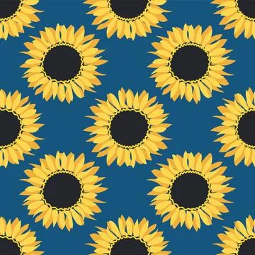 Seamless pattern with sunflower, green leaves and black seeds Illustrazione stock