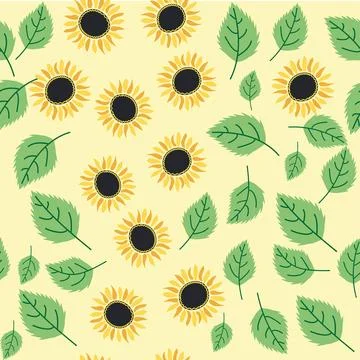 Seamless pattern with sunflower, green leaves and black seeds Illustrazione stock