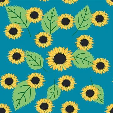 Seamless pattern with sunflower, green leaves and black seeds Illustrazione stock
