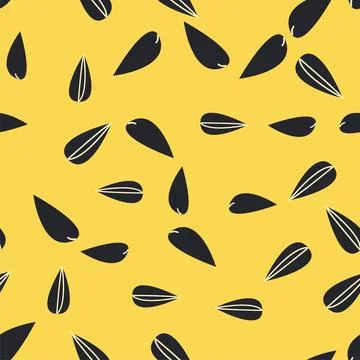 Seamless pattern with sunflower, green leaves and black seeds Stock Illustration