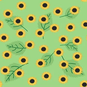 Seamless pattern with sunflower, green leaves and black seeds Stock Illustration