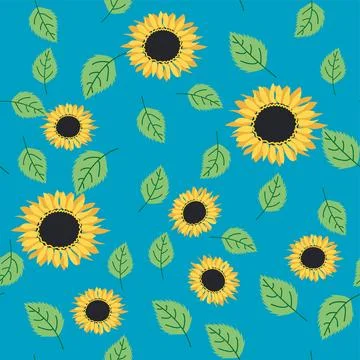 Seamless pattern with sunflower, green leaves and black seeds Illustrazione stock