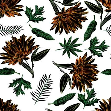 Seamless pattern sunflower with leaves design white Stock Illustration