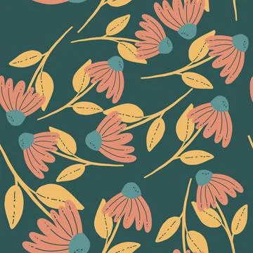 Seamless pattern of sunflower. Wild flowers friend. Summer concept. Retro 库存插图