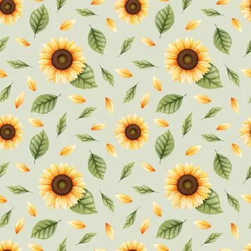 Seamless pattern with sunflowers and green leaves. Great for fabric, wrapping Stock Illustration