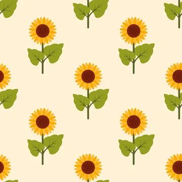 Seamless pattern with sunflowers Botanical background Cottage core illustration Stock Illustration