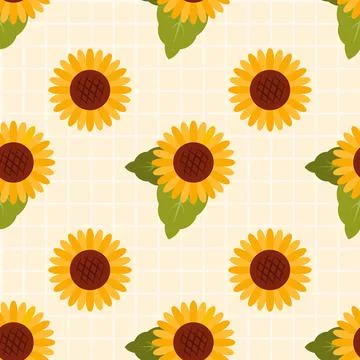 Seamless pattern with sunflowers Botanical background Cottage core illustration Stock Illustration