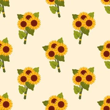 Seamless pattern with sunflowers Botanical background Cottage core illustration Stock Illustration