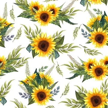Seamless pattern with sunflowers. Collection decorative floral design element Stock Illustration