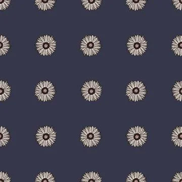 Seamless pattern sunflowers dark blue background. Simple texture with line su Illustrazione stock