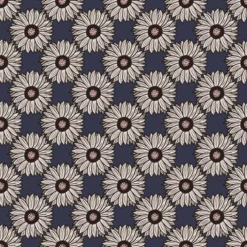 Seamless pattern sunflowers dark gray background. Simple texture with light s Stock Illustration