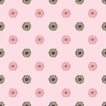 Seamless pattern sunflowers pink background. Minimalistic texture with differ Stock Illustration
