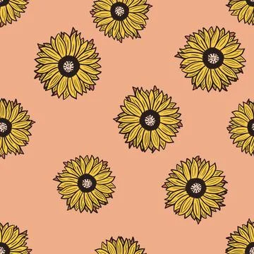 Seamless pattern sunflowers on pink background. Beautiful texture with yellow Stock Illustration