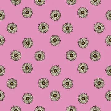 Seamless pattern sunflowers pink background. Simple texture with sunflower an Illustrazione stock