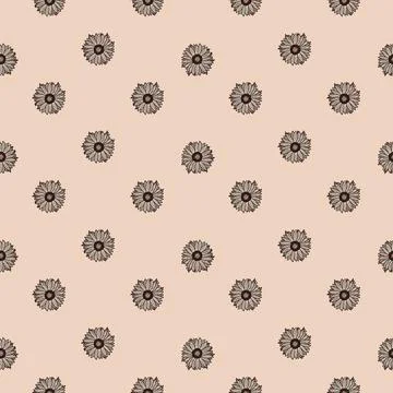 Seamless pattern sunflowers pink background. Minimalistic texture with sunflo Stock Illustration